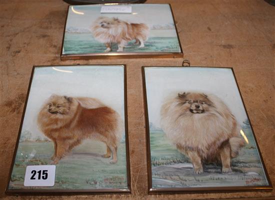 3 small watercolours of dogs 14 x 9 signed